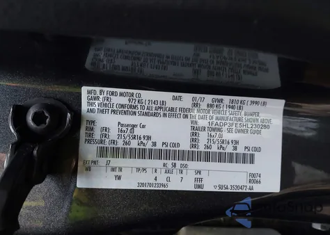 2017 Ford Focus Se z USA, uszkodzony, nr VIN 1FADP3FE5HL230280